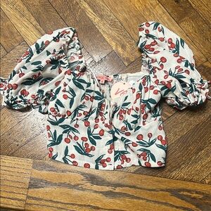 Verge Girl Cherry Print Puff Sleeve Blouse